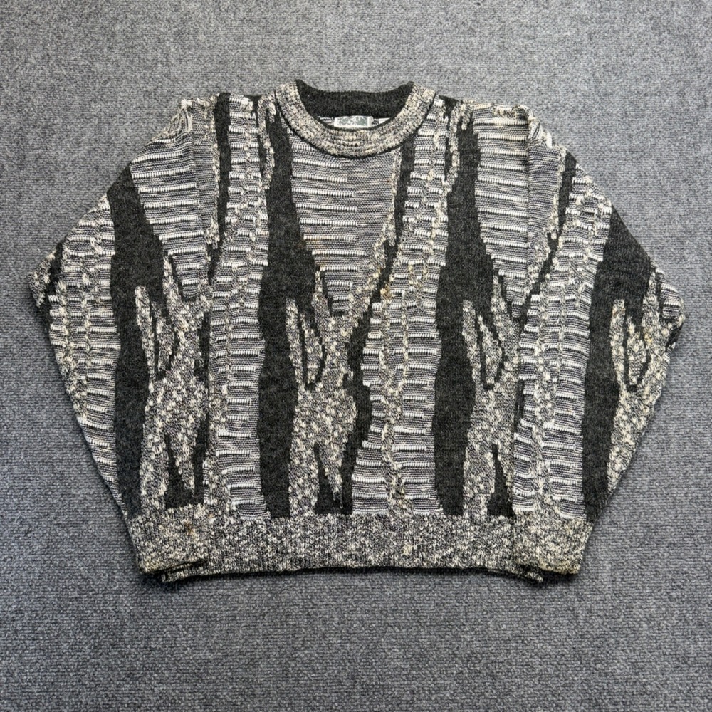 City Streets Mens Vintage 90s 3D Textured Knit Sweater Gray Black Large 1721